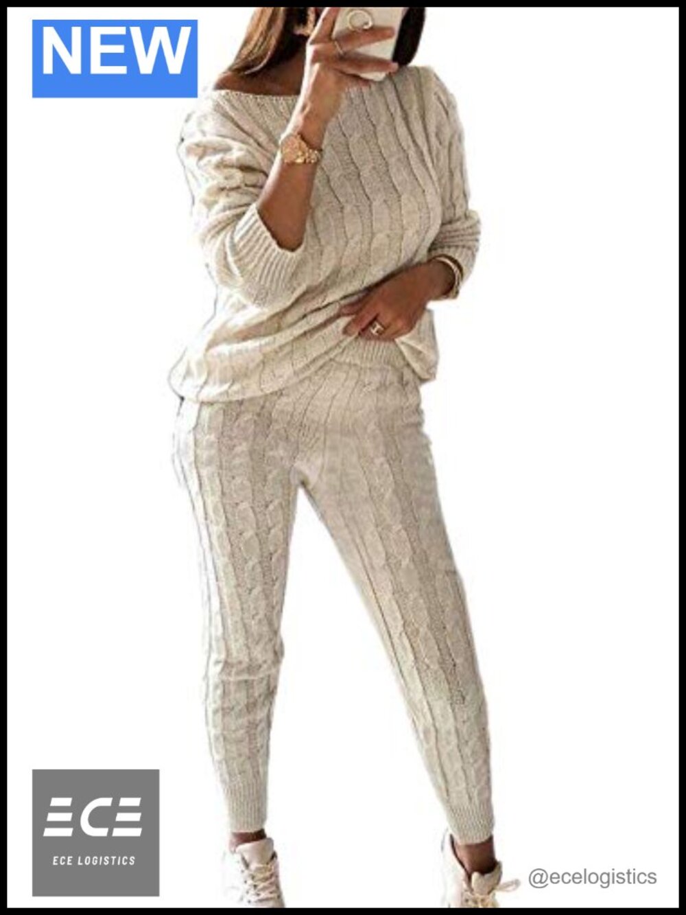 Women's 2 Piece Cable Knit Sweater Set Pullover Lounge Set Long Sleeve